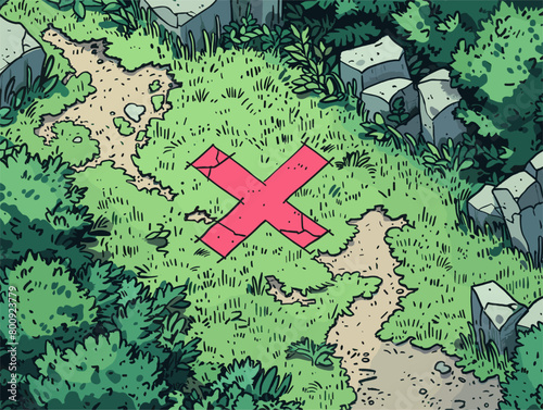 wither background, A map with a red "X" marking the spot where someone is lost., in the style of animated illustrations, wither background,