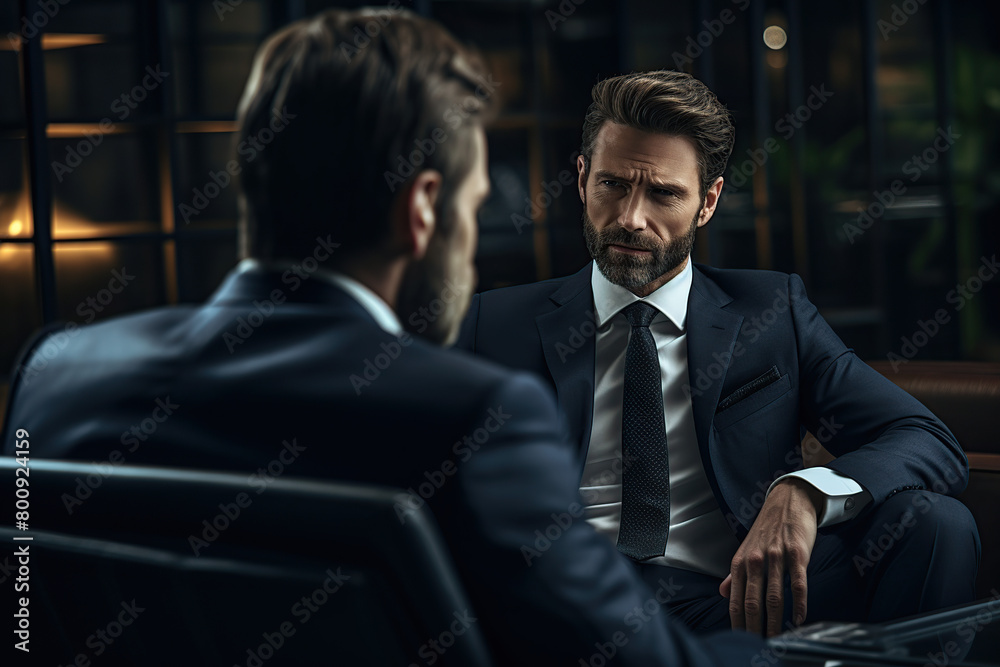 man in suit talking to his boss