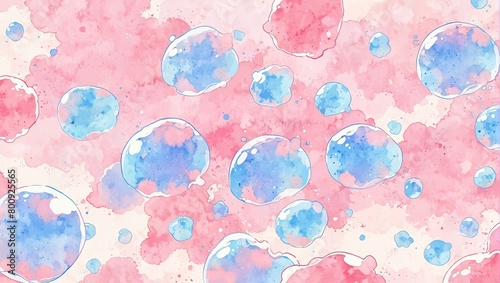 Soft, dreamy watercolor blots in hues of pink and blue creating a tranquil abstract pattern, ideal for backgrounds or creative designs