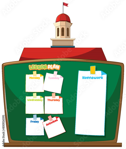 Colorful classroom board with lesson plan notes