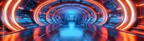 Radiant Futuristic Tunnel with Curving Architectural Design and Vibrant Neon Lighting