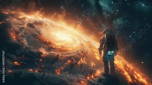 Lone Astronaut Exploring the Wonders of a Distant Galaxy Surrounded by Swirling Nebulae and