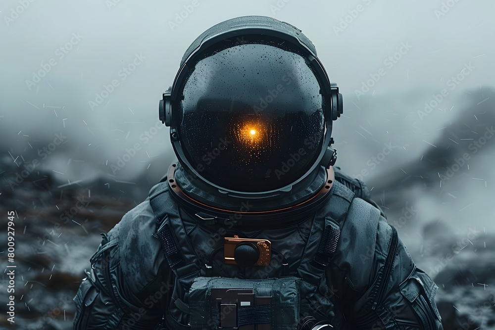 Astronaut Exploring Distant Alien Planet in Moody and Atmospheric Expressionist Style Astronaut Exploring Distant Alien Planet in Moody and Atmospheric Expressionist Style
