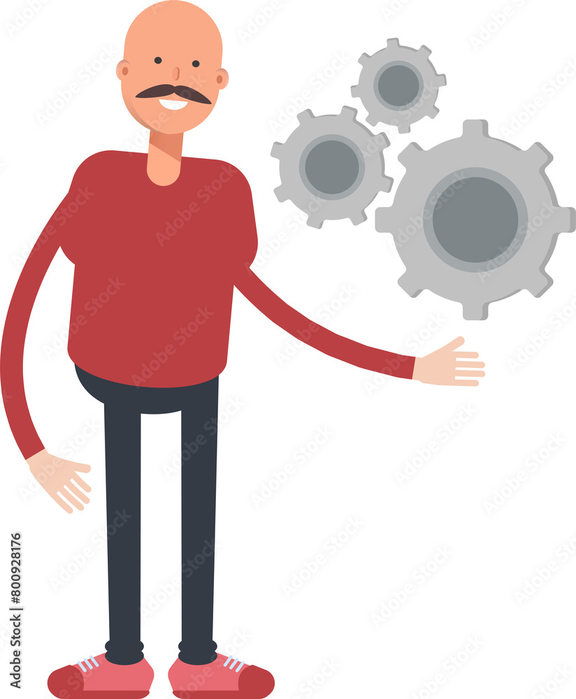 Bald Man Character Holding Gears
Bald Man Character Holding Gears