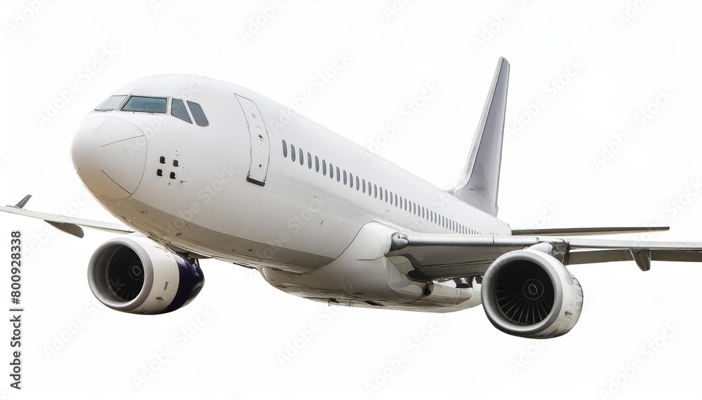 Modern passenger airliner during flight, isolated on white background, side view 