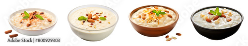 Collection of Kheer Indian Rice Pudding isolated on transparent png background. Generative ai photo