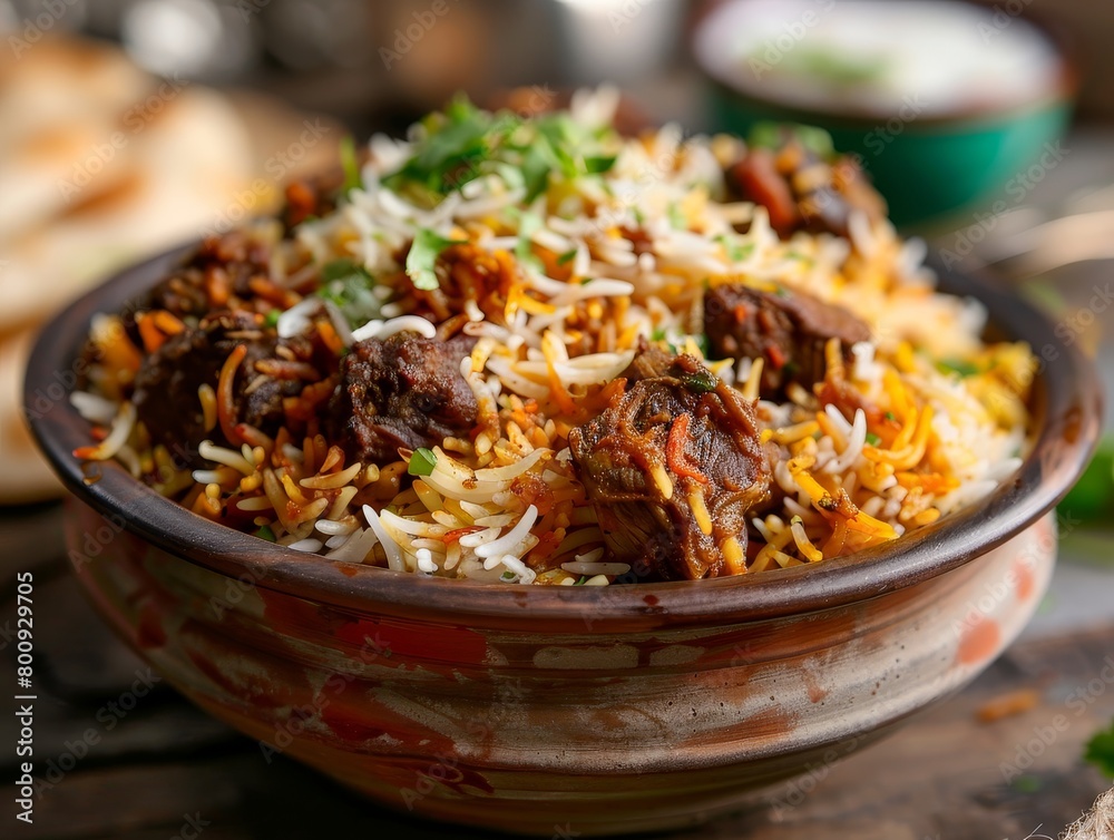 Lamb Biriyani Basmati Rice Close-Up Indian Food Dining Dinner Blurred Background Image Lamb Biriyani Basmati Rice Close-Up Indian Food Dining Dinner Blurred Background Image
