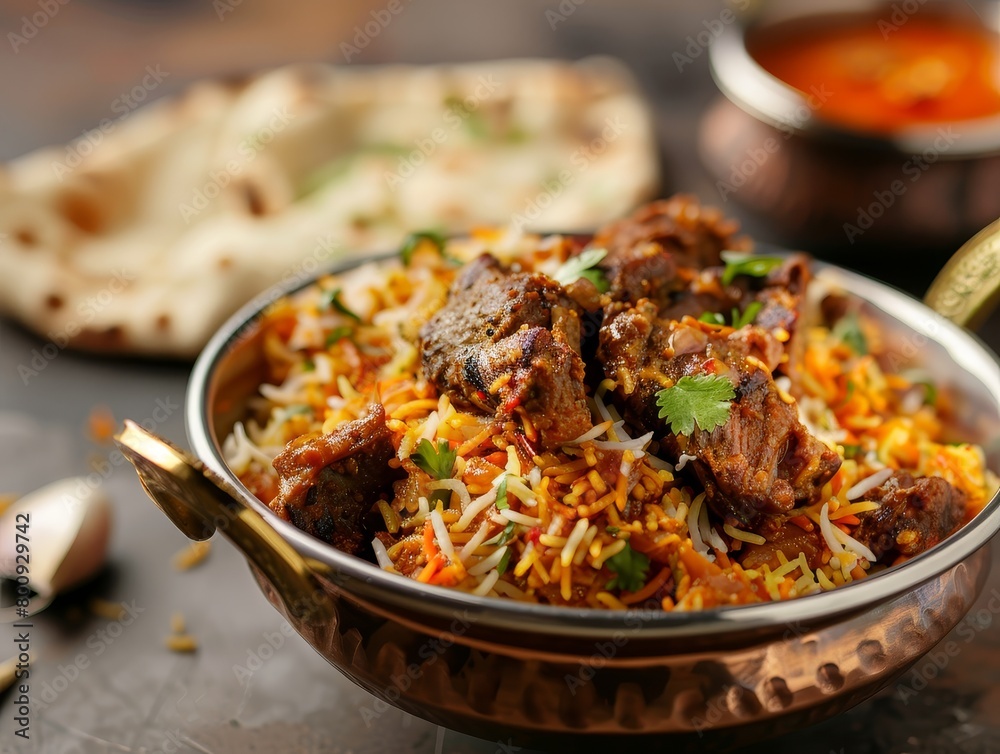 Lamb Biriyani Basmati Rice Close-Up Indian Food Dining Dinner Blurred Background Image Lamb Biriyani Basmati Rice Close-Up Indian Food Dining Dinner Blurred Background Image