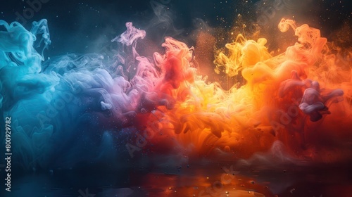 an artist depiction of the explosion of pastel colors in a form of cloudy smokes
