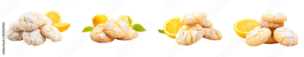 Collection of Lemon Crinkle Cookies isolated on transparent png background. Generative ai