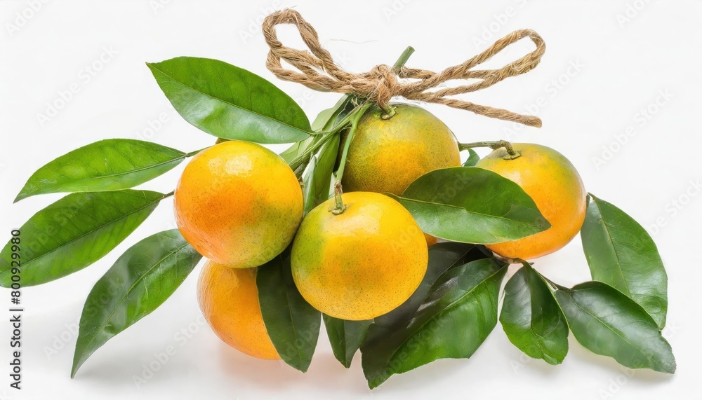 on white background. Bunch of orange with branch and leaves isolate on white background. Bunch of orange with branch and leaves isolate
