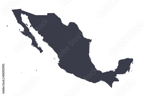 Mexico map black silhouette isolated on white. Hand drawn contour, blank country border. Vector clipart for geographic, travel or political banner background design, mexican events illustration.