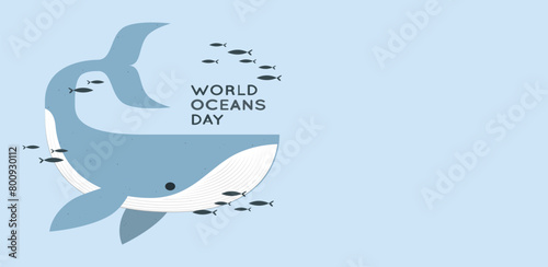 Day of Water and World Oceans Day  paper art. Global celebrate dedicated to protect and conserve oceans  problem of plastic water pollution  ecosystem  ecology of planet. sea waves  fishes. 374