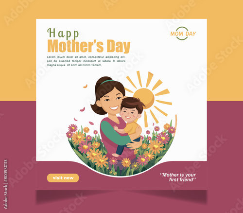 mother's day social media post vector template. mother's day post banner layout cover unique poster design media post 