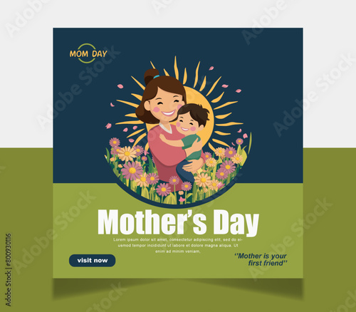 mother's day social media post vector template. mother's day post banner layout cover unique poster design media post 