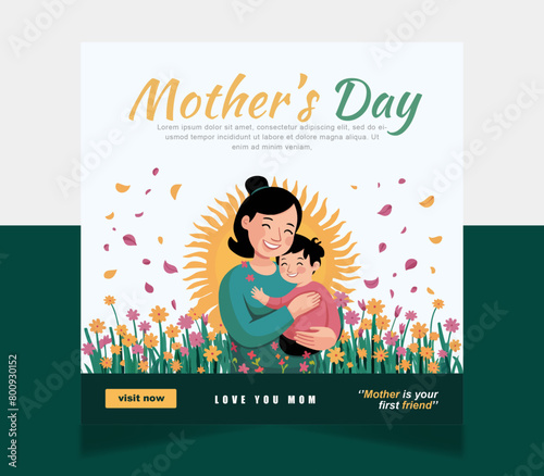 mother's day social media post vector template. mother's day post banner layout cover unique poster design media post 