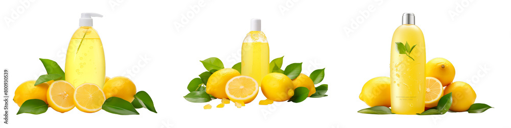 Collection of Lemon Scented Body Wash isolated on transparent png background. Generative ai