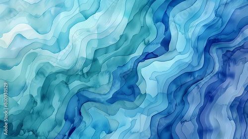 Abstract watercolor background with dynamic waves swirling in shades of blue and teal, evoking the fluidity of Van Gogh's brushstrokes. Ai generated