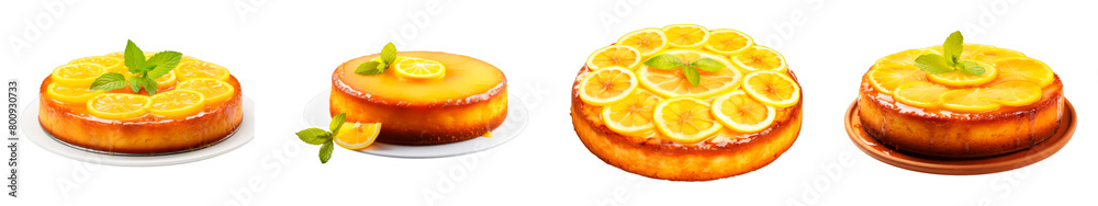 Collection of Lemon Upside-Down Cake isolated on transparent png background. Generative ai Collection of Lemon Upside-Down Cake isolated on transparent png background. Generative ai