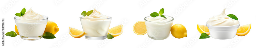 Collection of Lemon Yogurt isolated on transparent png background. Generative ai