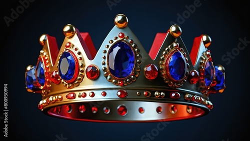 A crown with sapphire and red velvet isolated on white and gray  background  photo