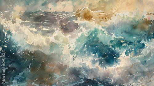 Abstract watercolor background with dynamic waves swirling in shades of blue and teal, evoking the fluidity of Van Gogh's brushstrokes. Ai generated