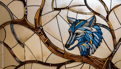 Moonlit Serenade: Artisanal Stained Glass Wolf Ornament" "Whispers of the Night: Handcrafted Murano Glass Wolf in Moonlit Stained Glass"glass, window, art, stained glass, pattern, design, 