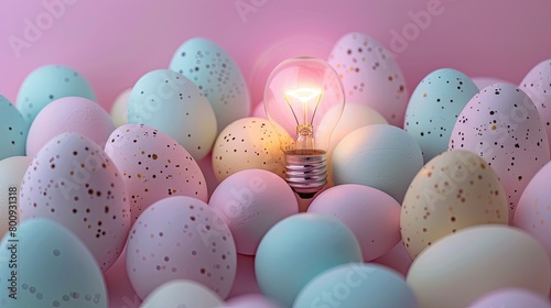 Easter Illumination: Pastel Eggs with Glowing Light Bulb