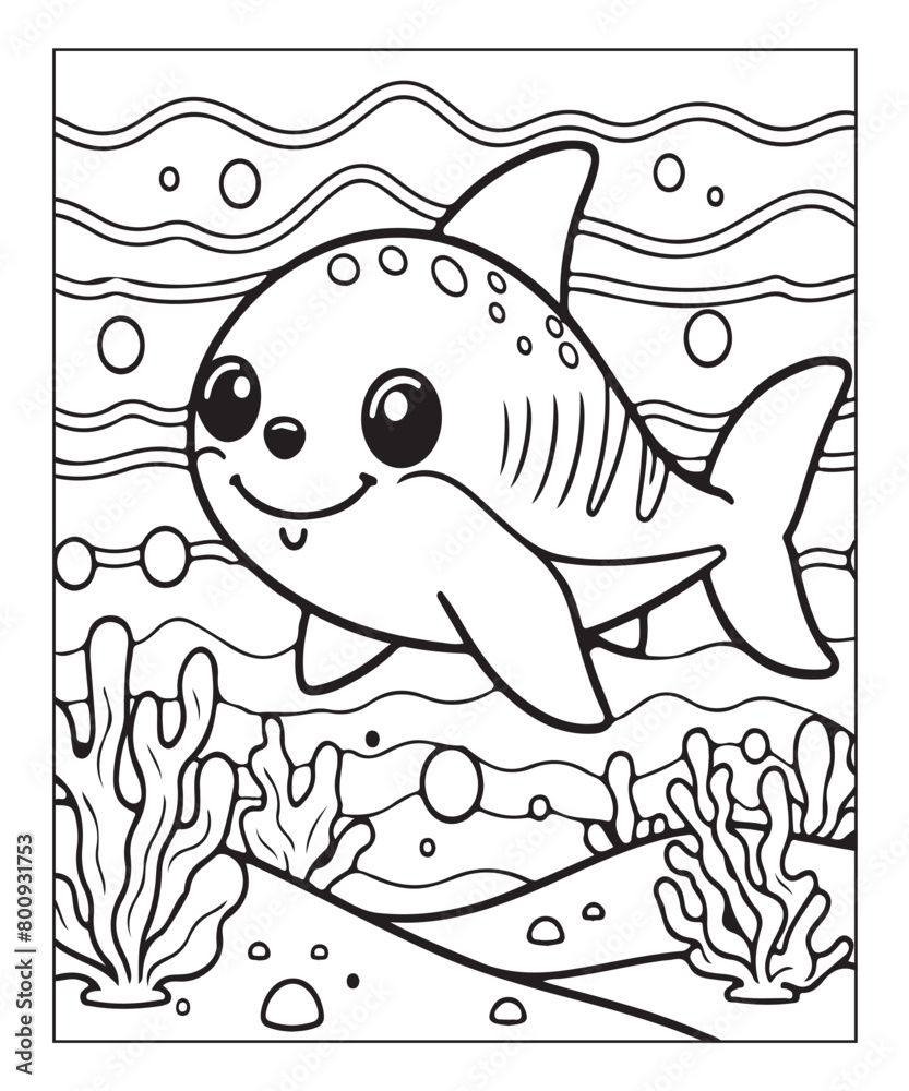 Obraz premium Cute Shark Coloring Page. black and white vector illustration for coloring book, Generative AI