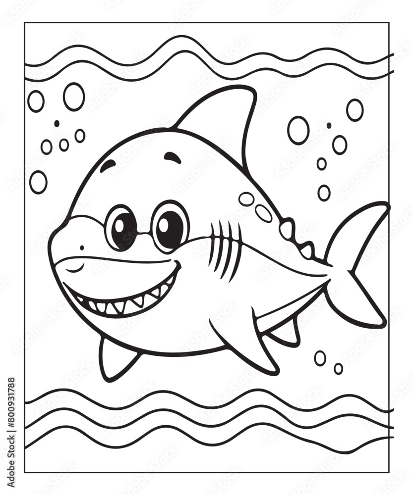 Obraz premium Cute Shark Coloring Page. black and white vector illustration for coloring book, Generative AI
