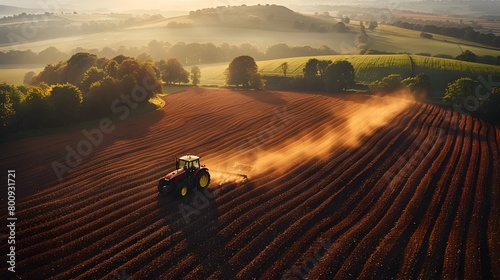 Patchwork of Farmland Illuminated by Warm Golden Light Evoking a Sense of Quiet Contemplation photo