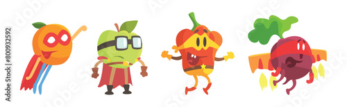 Funny Vegetable Character Dressed in Costume Vector Set