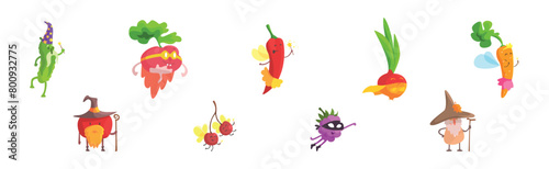 Funny Vegetable Character Dressed in Costume Vector Set