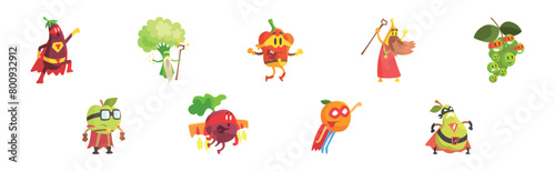 Funny Vegetable Character Dressed in Costume Vector Set