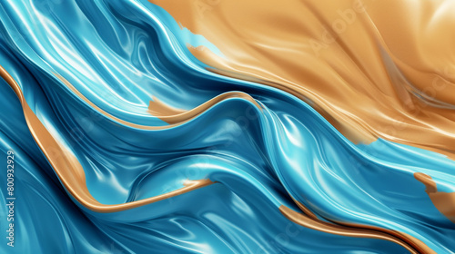 Smooth Wave Artwork in Mocha and Cerulean photo