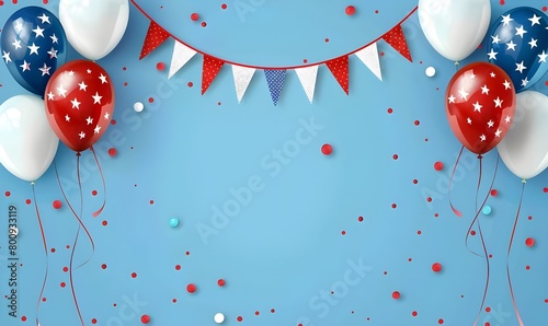 Abstract Empty USA Holiday Party Background with Balloons in Color of American Flag. Can be used as Poster or Greeting Cardus Holiday Party Balloon Design photo
