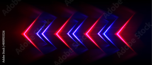 Abstract blue and red neon light arrow background. Digital tech line glow design with geometric shape speed motion sign. Dark electric banner to boost power or direction shine for cyber casino gamer.