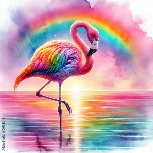 a rainbow flamingo watercolor artwork photo