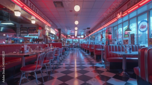 American diner interior from the 1960s era 