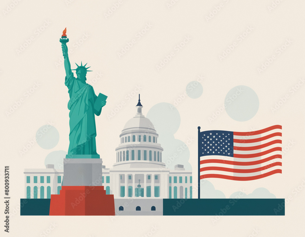 statue of liberty and american flags design