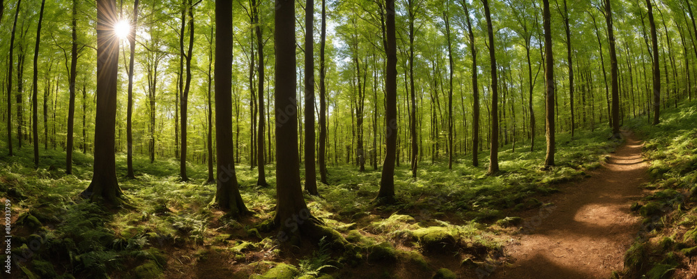 Naklejka premium forest trees. nature green wood sunlight backgrounds. sky