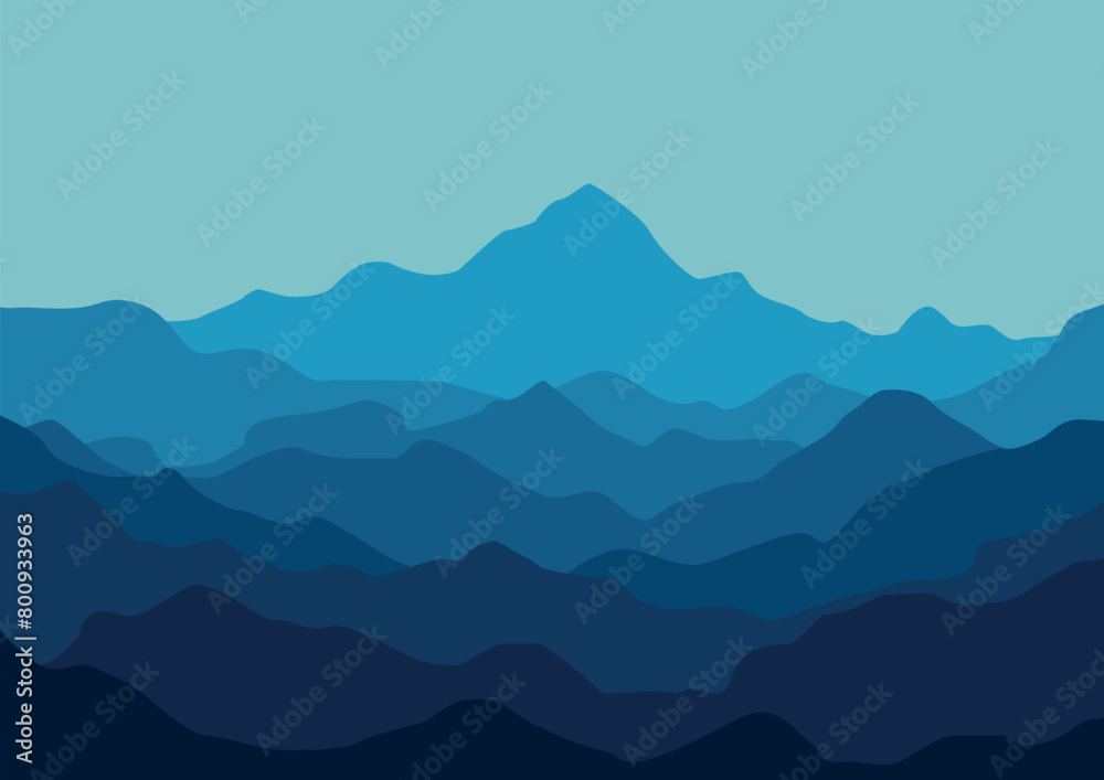 Landscape with mountains. Vector illustration in flat style.