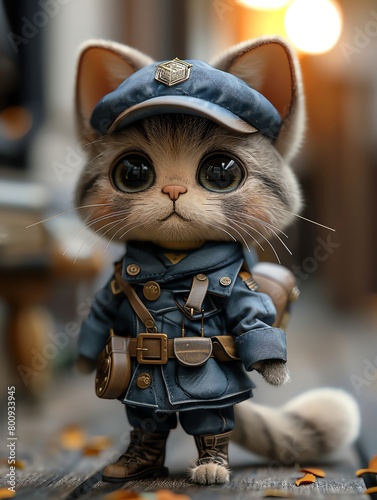 A cute cat wearing a vintage military uniform, standing at attention, saluting