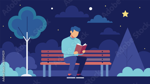 A simple yet poignant portrayal of a lone poet sitting on a park bench under a starry sky reading a poem that reflects on the true essence of liberty. Vector illustration