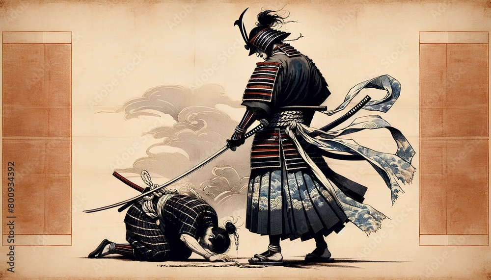 Japanese man in a samurai holding a katana sword. Ukiyo-e, Japanese ...