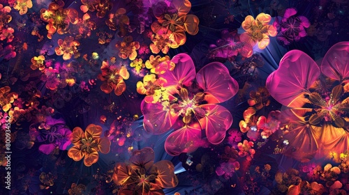 A digital garden of abstract blooms and blossoms. © Lal