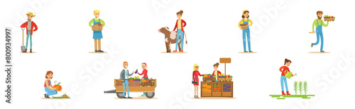 Farmer Produce Local Organic Food and Crop and Market Sell Vector Set © topvectors