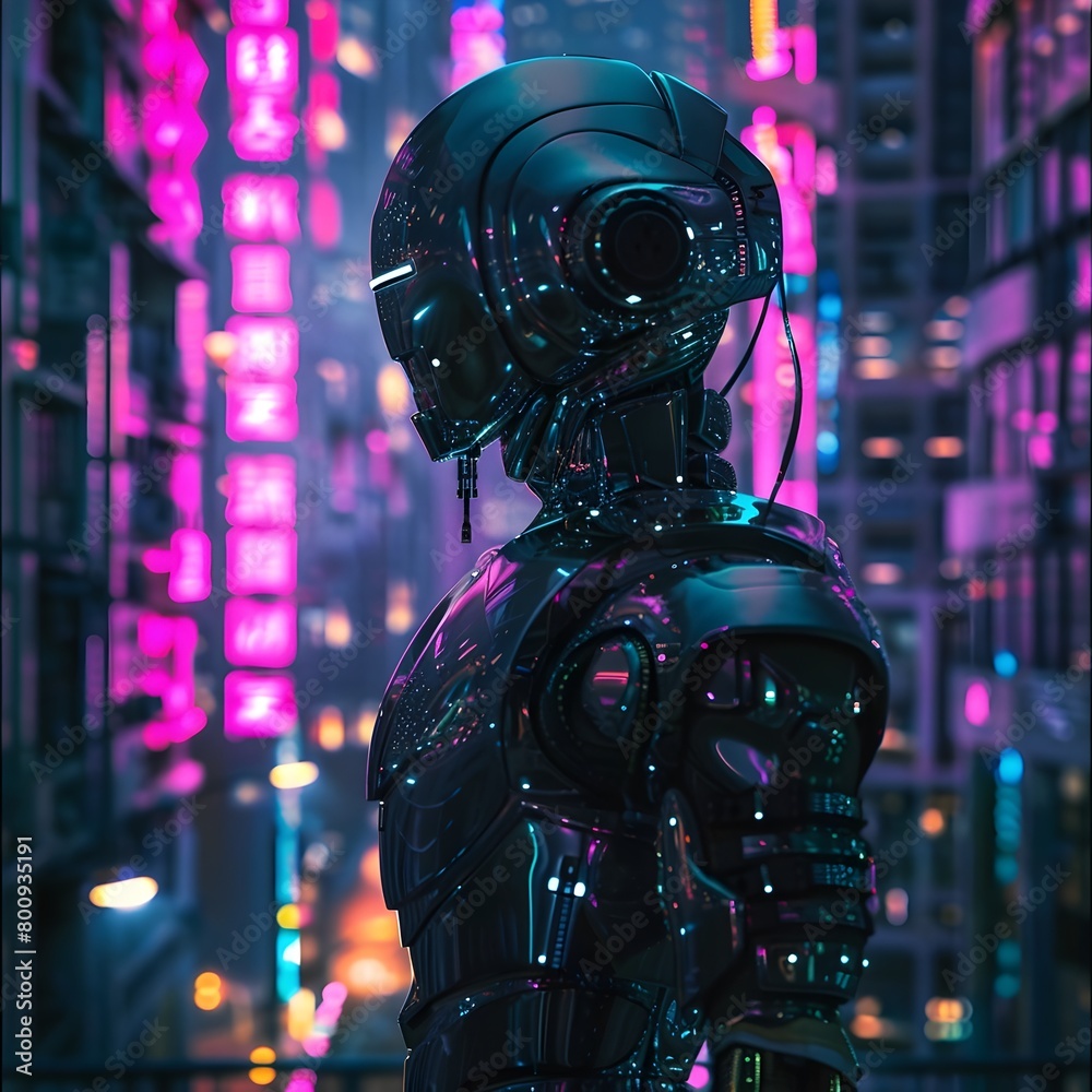 Sleek Futuristic Exploring a Neon Infused Dystopian Cityscape in Cinematic Lighting Sleek Futuristic Exploring a Neon Infused Dystopian Cityscape in Cinematic Lighting