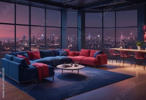 A  rustic cabin in the woods modern loft in the city  under the  twinkling stars neon skyline 