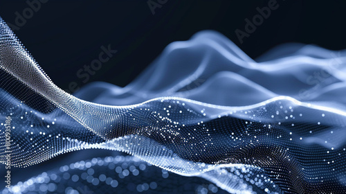 Cool and icy electric blue with white abstract dot wave, futuristic design. photo